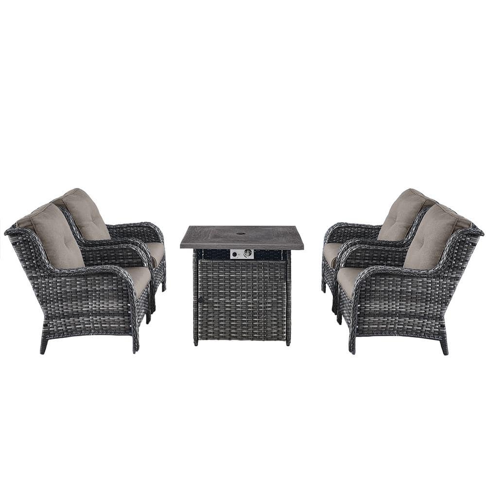 Pocassy 30 in. 5-Piece Wicker Patio Chairs for 4 with Gas Propane Fire ...