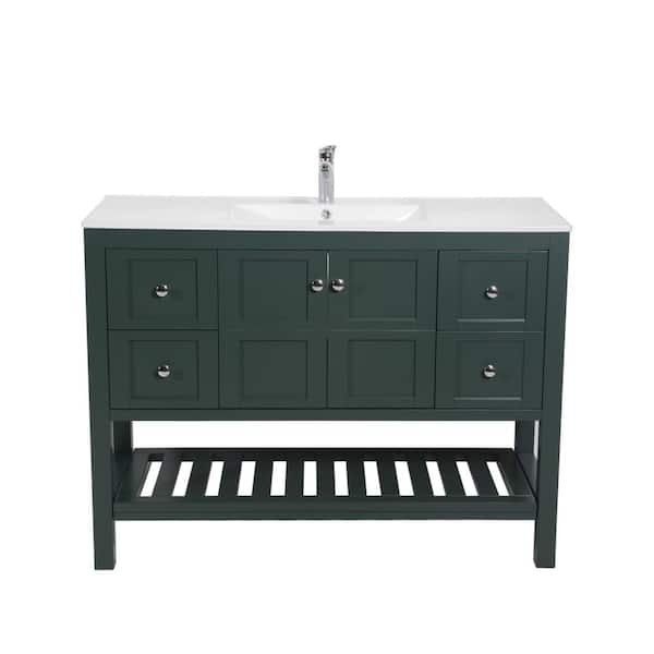 Unbranded Manhattan 48 in. W x 18 in. D x 35 in. H Single Sink Vanity in Green with White Ceramic Top and No Mirror