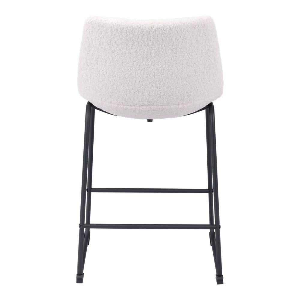 Ivory Upholstered Counter Stools with Black Metal Base, Set of 2