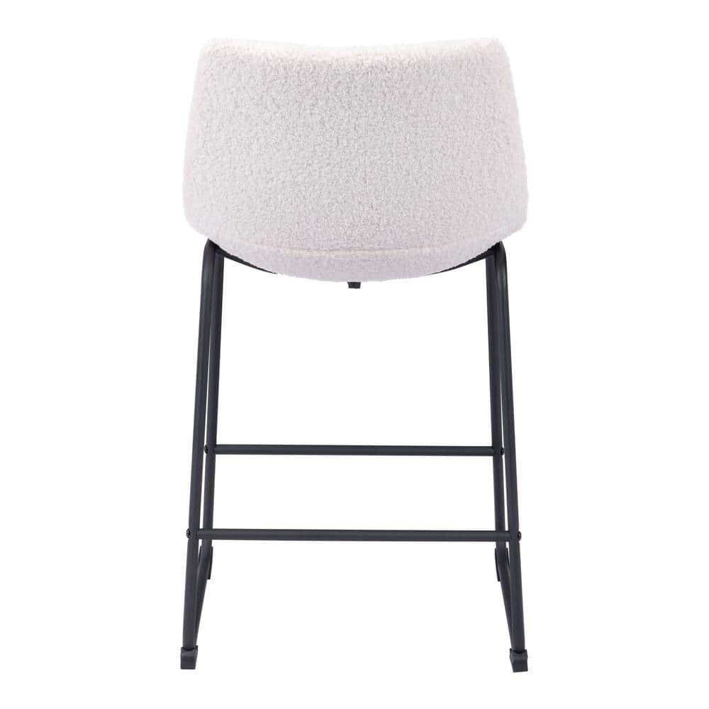 Ivory Upholstered Counter Stools with Black Metal Base, Set of 2