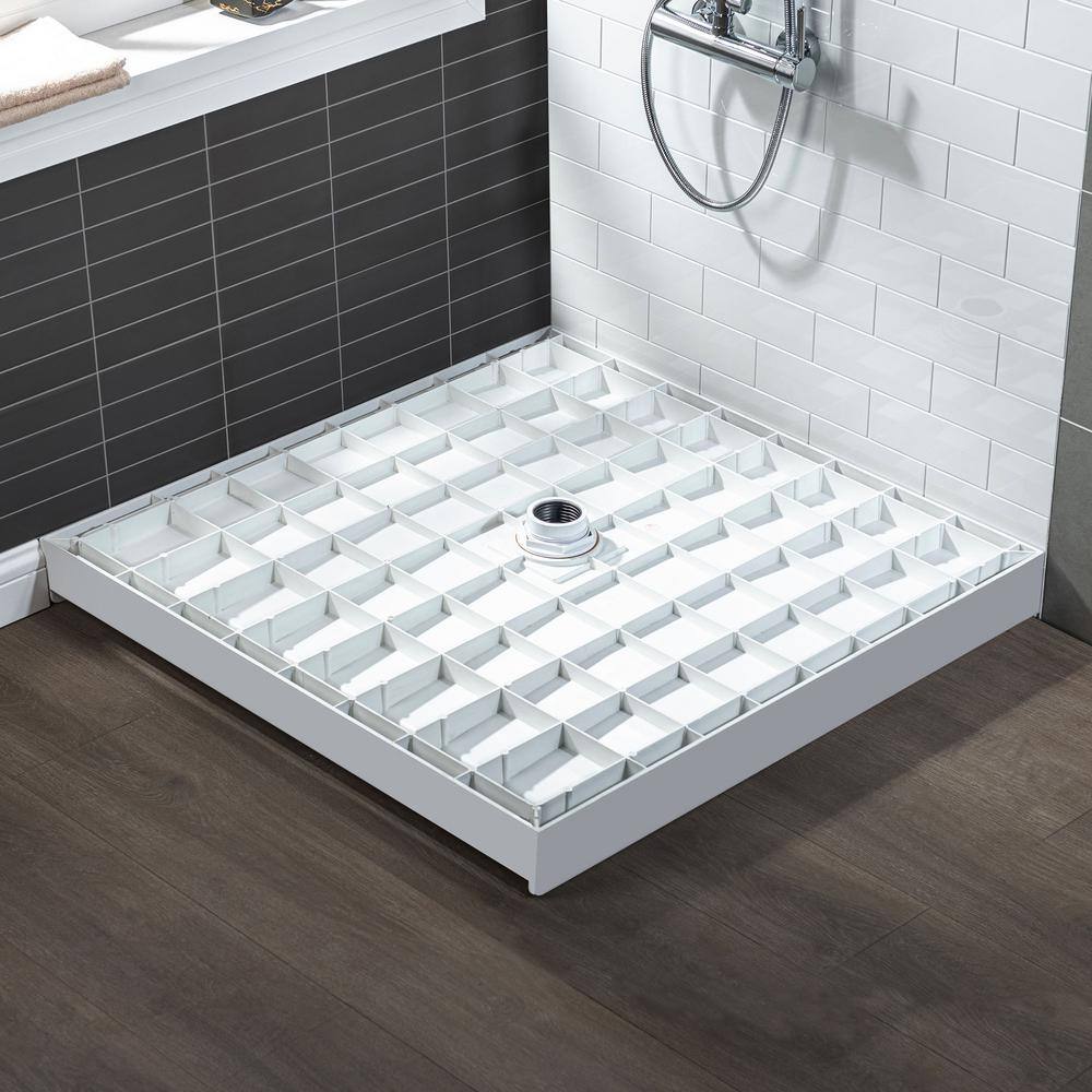 36" White Solid Surface Square Shower Pan Base with Oil-Rubbed Bronze Drain Cover