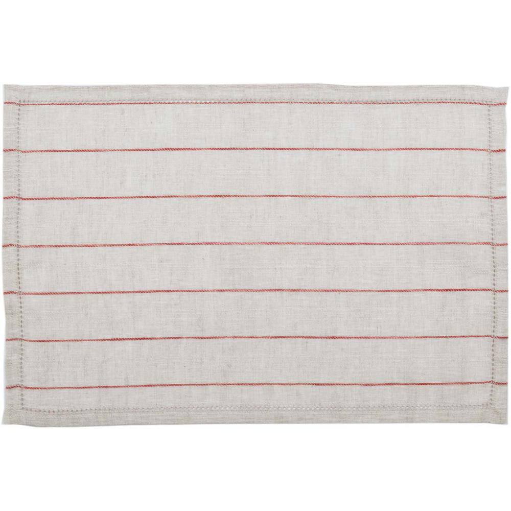 VHC Brands Charley Striped Linen Farmhouse Tabletop Kitchen Placemat Set of 6, Set 12x18, Red