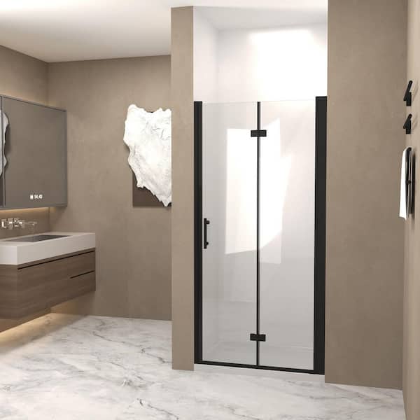 28 in. W x 72 in. H Bifold Frameless Shower Door in Matte Black with 1/4 in. (6 mm) Clear Tempered Glass