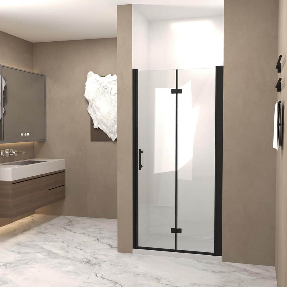 32 in. W x 72 in. H Bifold Frameless Shower Door in Matte Black with 1/4 in. (6 mm) Clear Tempered Glass price history on PriceWatchPro