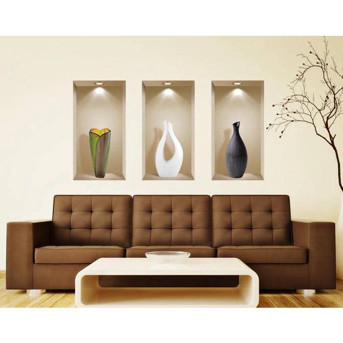 Set of 3 Beige and Multicolor 3D Vinyl Wall Art Decals