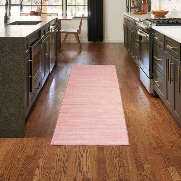 Washable Essentials Pink 2 ft. x 10 ft. All-over design Contemporary Runner Area Rug