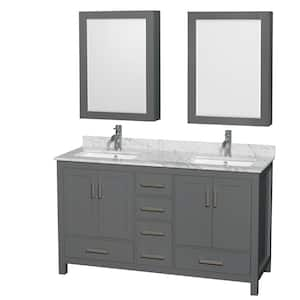 Sheffield 60 in. W x 22 in. D x 35 in. H Double Bath Vanity in Dark Gray with White Carrara Marble Top and MC Mirrors