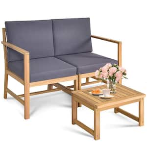 Brown Acacia Wood Outdoor Loveseat with Separable Coffee Table