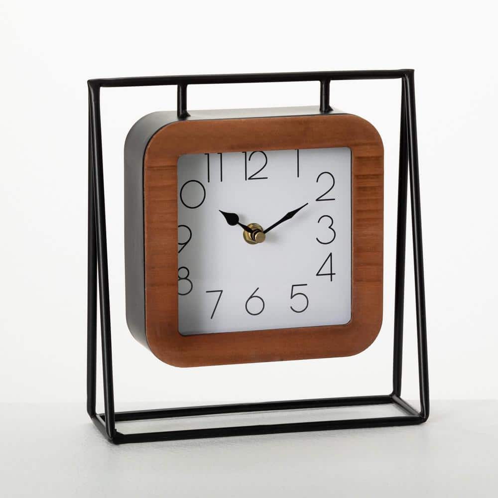 Square Bronze Toned Metal Desk Table Clock With Traditional Black Numbers And Hands Square Bronze Toned Metal Desk Table Clock With Traditional Black Numbers And Hands