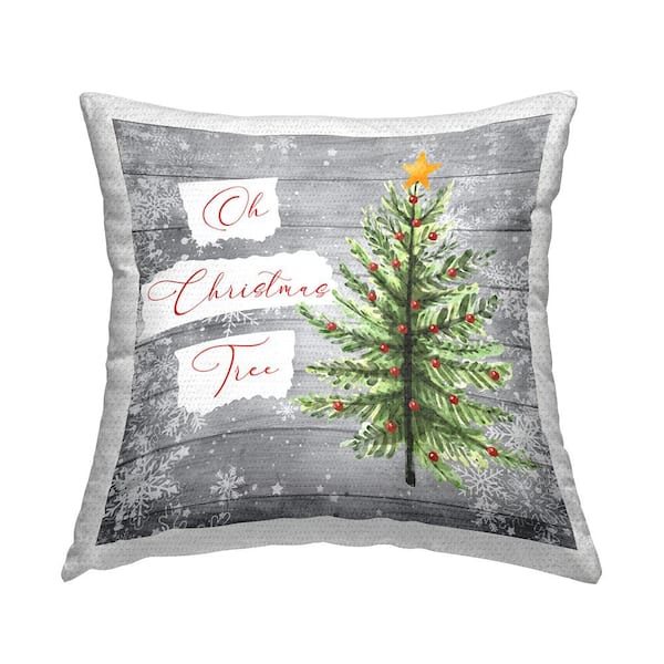 Oh Christmas Tree Winter Snowflakes Grey Square Outdoor Throw Pillow