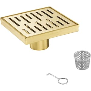 4 in. Square Stainless Steel Drain Shower with Slot Pattern and Zirconium Gold Plating