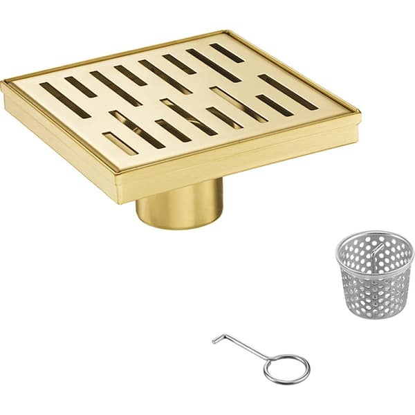 Elegante Drain Collection 4 in. Square Stainless Steel Drain Shower with Slot Pattern and Zirconium Gold Plating