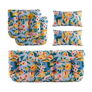 Outdoor Floral Cushions Loveseat Chair with Bench Cushion Replacement Patio Furniture in YellowBlue L19"xW44" (Set of 5)
