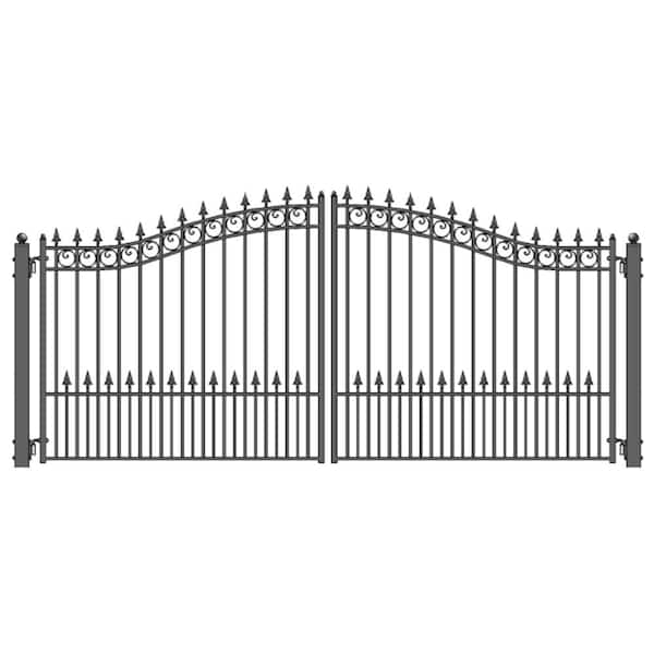 ALEKO Prague Style 14 ft. x 6 ft. Black Steel Dual Driveway Fence Gate