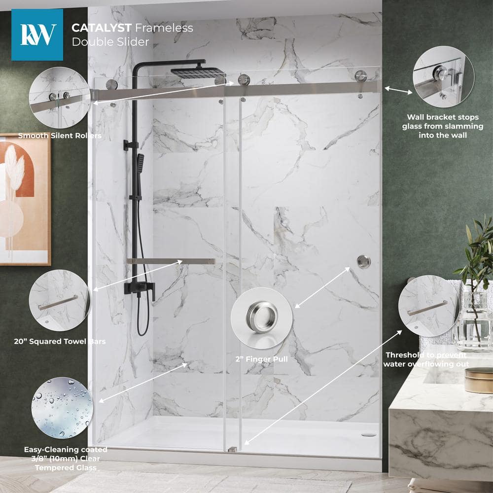 Catalyst FP 72 in. W x 84 in. H Double Sliding Frameless Shower Door in Brushed Nickel with 3/8 in. Clear Glass price history on PriceWatchPro
