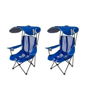 Premium Portable Camping Folding Lawn Chair with Canopy, Blue (2-Pack)