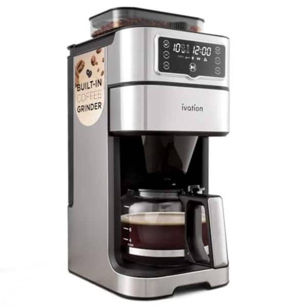 2-in-1 Drip Coffee Maker with Grinder, Programmable Auto Brew, 10 Cup Filter, 1.5L Water Tank