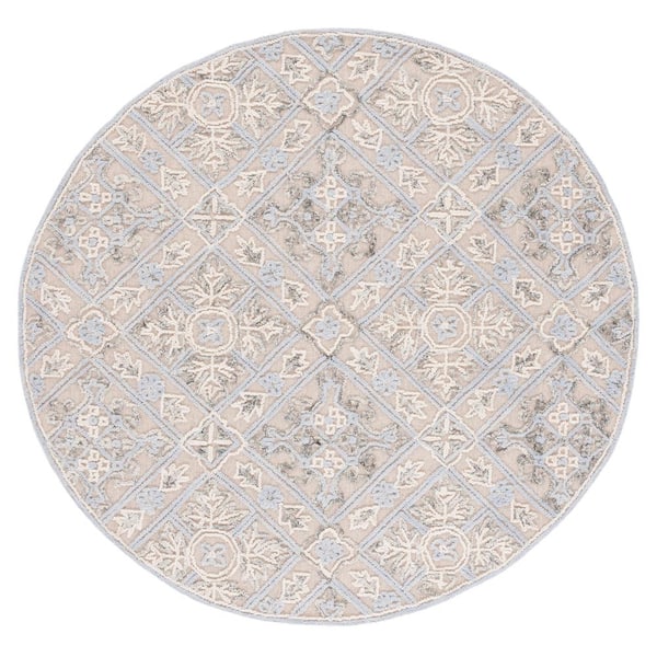 Trace Beige/Silver 6 ft. x 6 ft. Trellis Round Area Rug