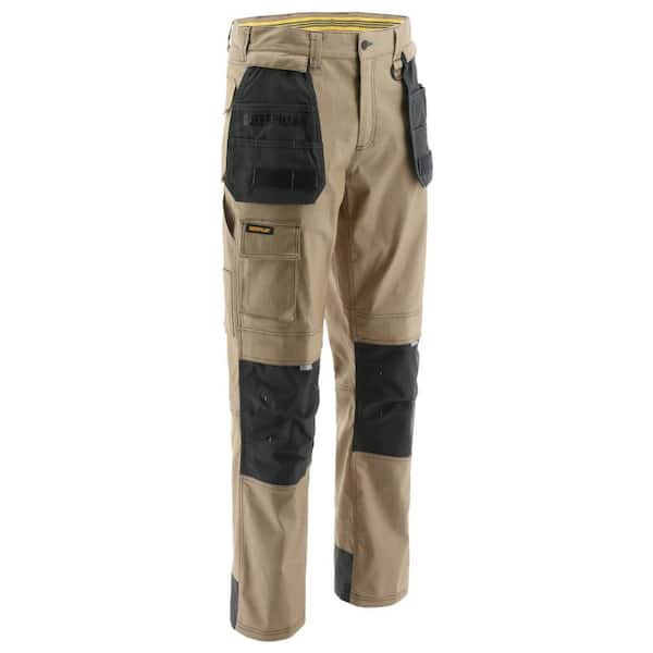 Caterpillar H Defender Men S 32 In W X 36 In L Sand Graphite Cotton Polyester Water Resistant Stretch Cargo Work Pant 32 36 The Home Depot