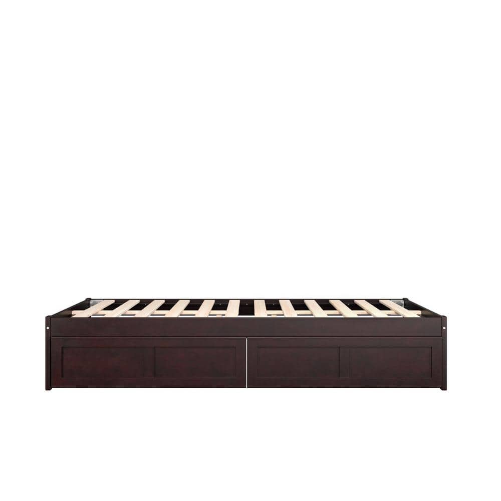 Colorado Full/Double Espresso Wood Frame Bed with Upholstered Drawers