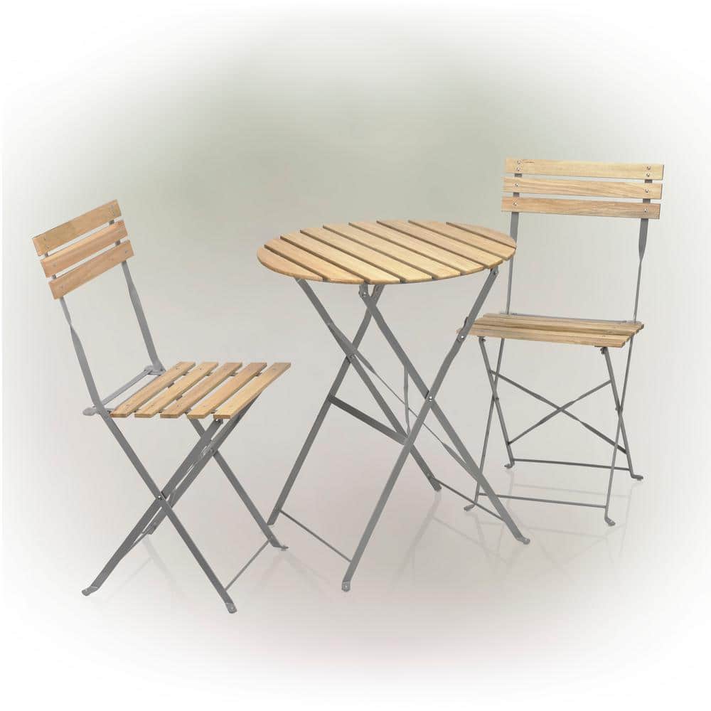 Natural Wood and Metal 3-Piece Folding Bistro Set