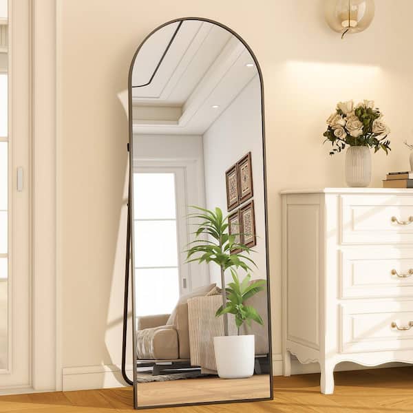 XRAMFY 21 in. W x 64 in. H Arched Black Aluminum Alloy Framed Full Length Mirror Standing Floor Mirror