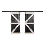 84 in. x 84 in. 12-Panel Contrast Black White Color DK Series Paneled Wood Double Barn Door with Hardware Kit - BW Color