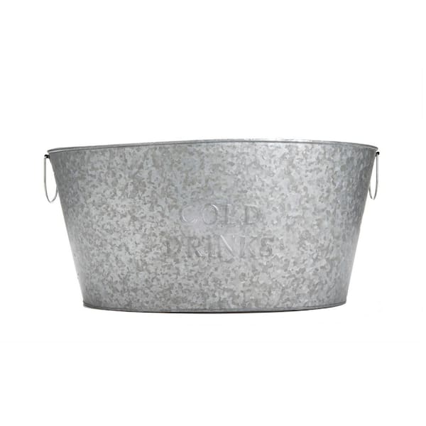 Photo 1 of 26 qt. Large Silver Metal Beverage Tub with Handles