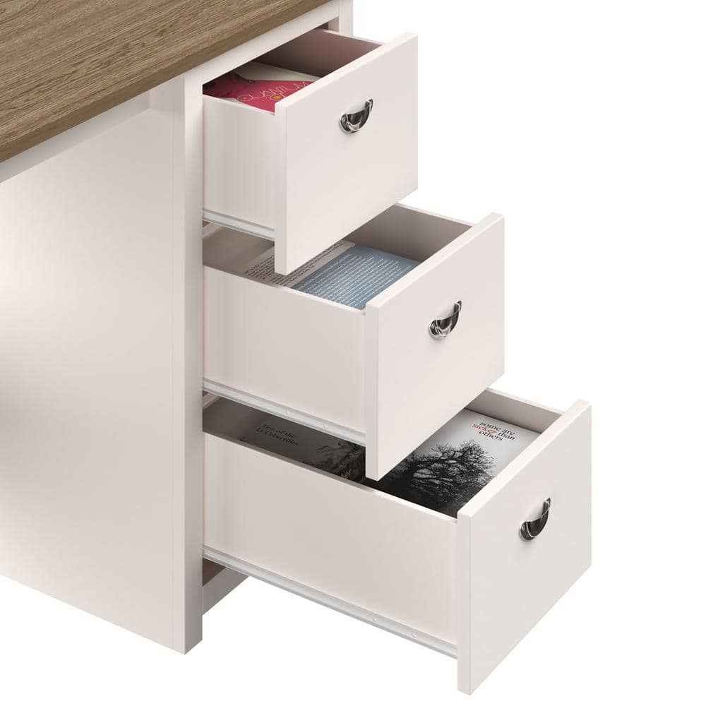 White Wood Computer Desk with 3-Drawer Filing Cabinet