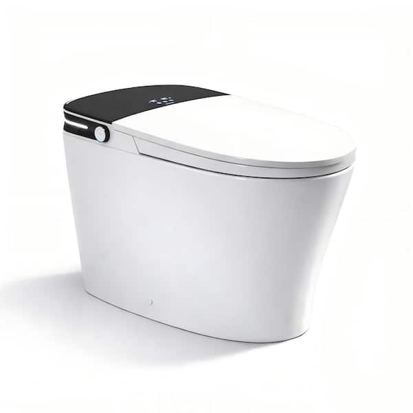 Elongated ADA Smart Bidet Toilet 1.28 GPF in White with Black Backlid, Auto Flush, Foam Shield, Pump Assisted