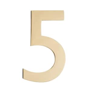 4 In. Polished Brass Floating House Number 5