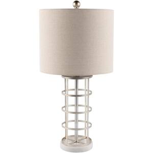 Sassel 25 in. Silver Indoor Table Lamp with White Drum Shaped Shade