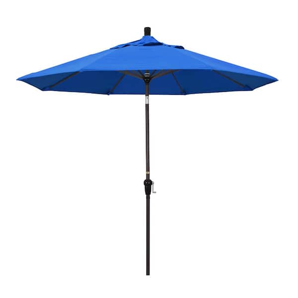 9 ft. Aluminum Market Auto Tilt Bronze Patio Umbrella in Royal Blue Olefin