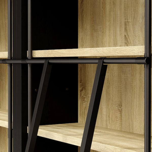 86.6 in. Tall Black Oak Wood 6-Shelf Ladder Library Bookcase with Rolling Ladder, Ample Open Storage, Sturdy frame