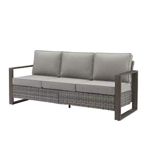 Rectangular Framed Armrest 3-Seat Gray Wicker Outdoor PatioSofa Couch with Deep Seating and Gray Fade-Resistant Cushions