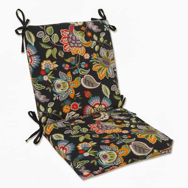 Pillow Perfect Floral Outdoor/Indoor 18 in. W x 3 in. H Deep Seat, 1-Piece Chair Cushion and Square Corners in Black Telfair