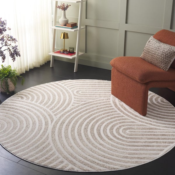 Maya 7 ft. x 7 ft. Taupe/Ivory Zen Arches Round Area Rug