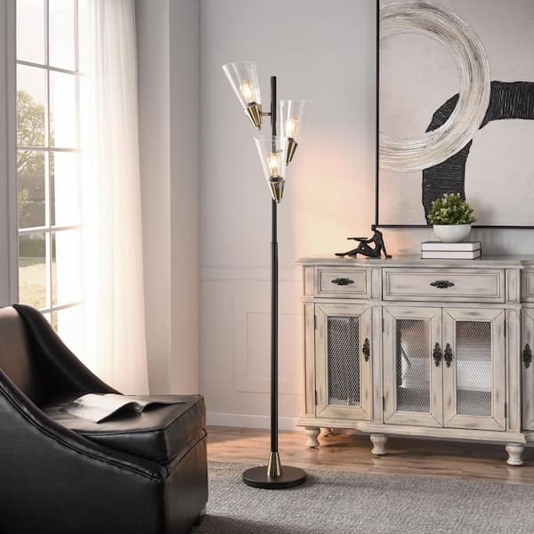 StyleCraft 70.25 in. Black Contemporary 3-Light Tree Floor Lamp