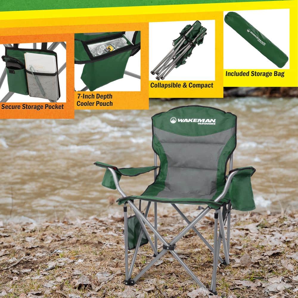 Wakeman Oversized Green Polyester Folding Camping Chair with Cooler