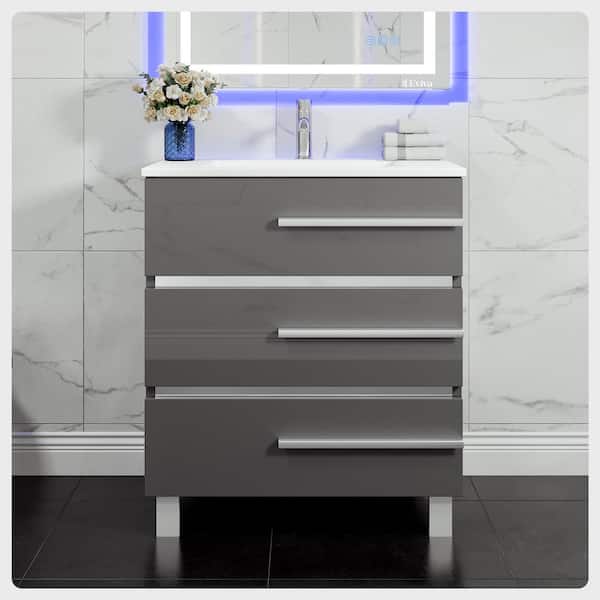 Eviva Deluxe 24 in. Single Sink Gray Bath Vanity with White Porcelain Top (Assembled)