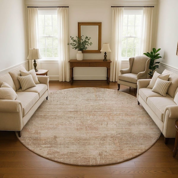 Mayfield Premium Machine Washable Abstract AMF1650 Coral 8 ft. x 8 ft. Round Rug