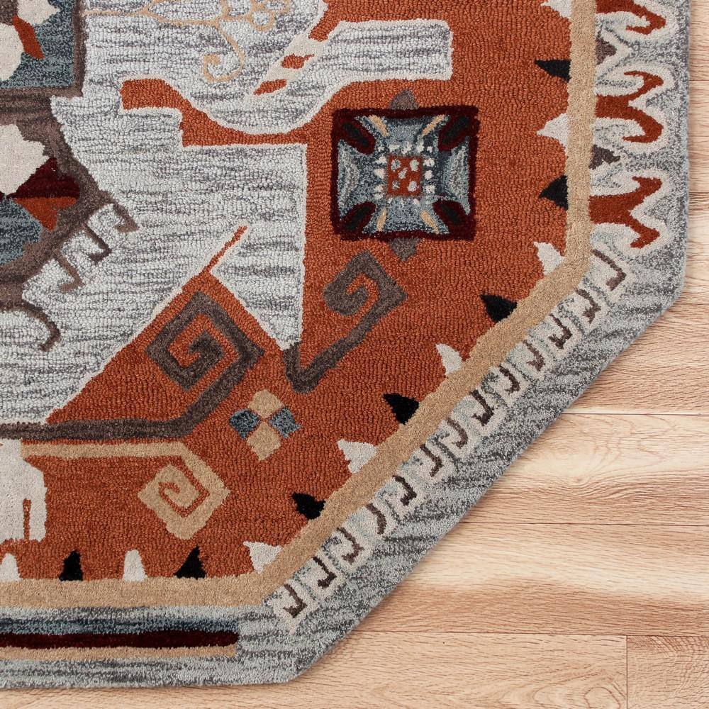Handmade Gray Wool Southwestern Round Tufted Rug, 6 ft