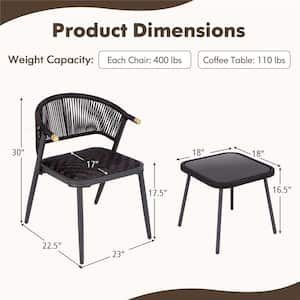 Black 3-Piece Metal Patio Conversation Set