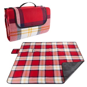 Oversized Outdoor Picnic Blanket with Foam Padding in Red Plaid