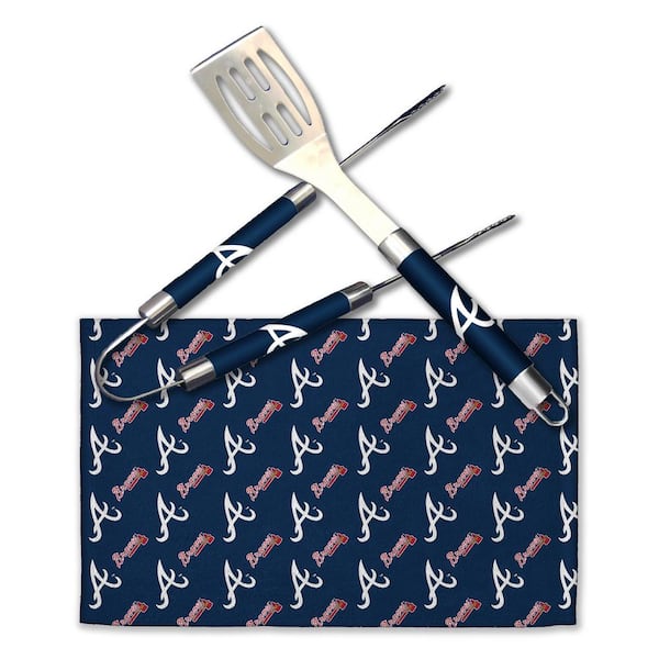THE NORTHWEST GROUP MLB Braves Stainless Steel BBQ Grilling Utensil Set Outdoor Kitchen Accessories