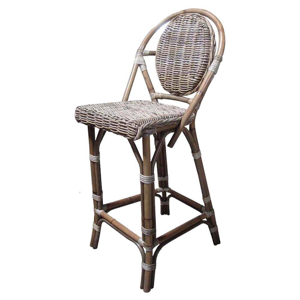 Weathered Gray Rattan High-Back Kubu Barstool