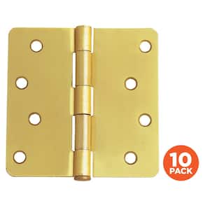 4 in. x 1/4 in. Radius Satin Brass Door Hinge Value Pack (10 per Pack)