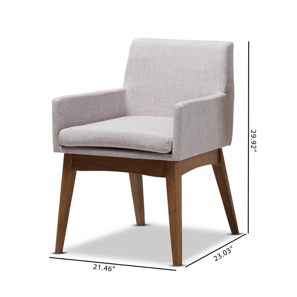 High-Back Greyish Beige Leather & Walnut Wood Upholstered Armchair