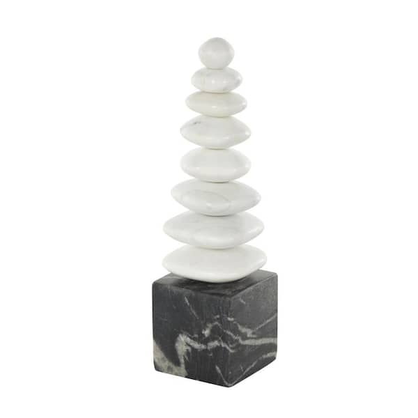 Litton Lane White 3 in. x 12 in. Marble Ceramic Stacked Stone Abstract Sculpture with Black Block Base