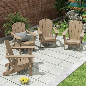 DECO Weathered Wood Folding Poly Outdoor Adirondack Chair (Set of 4)